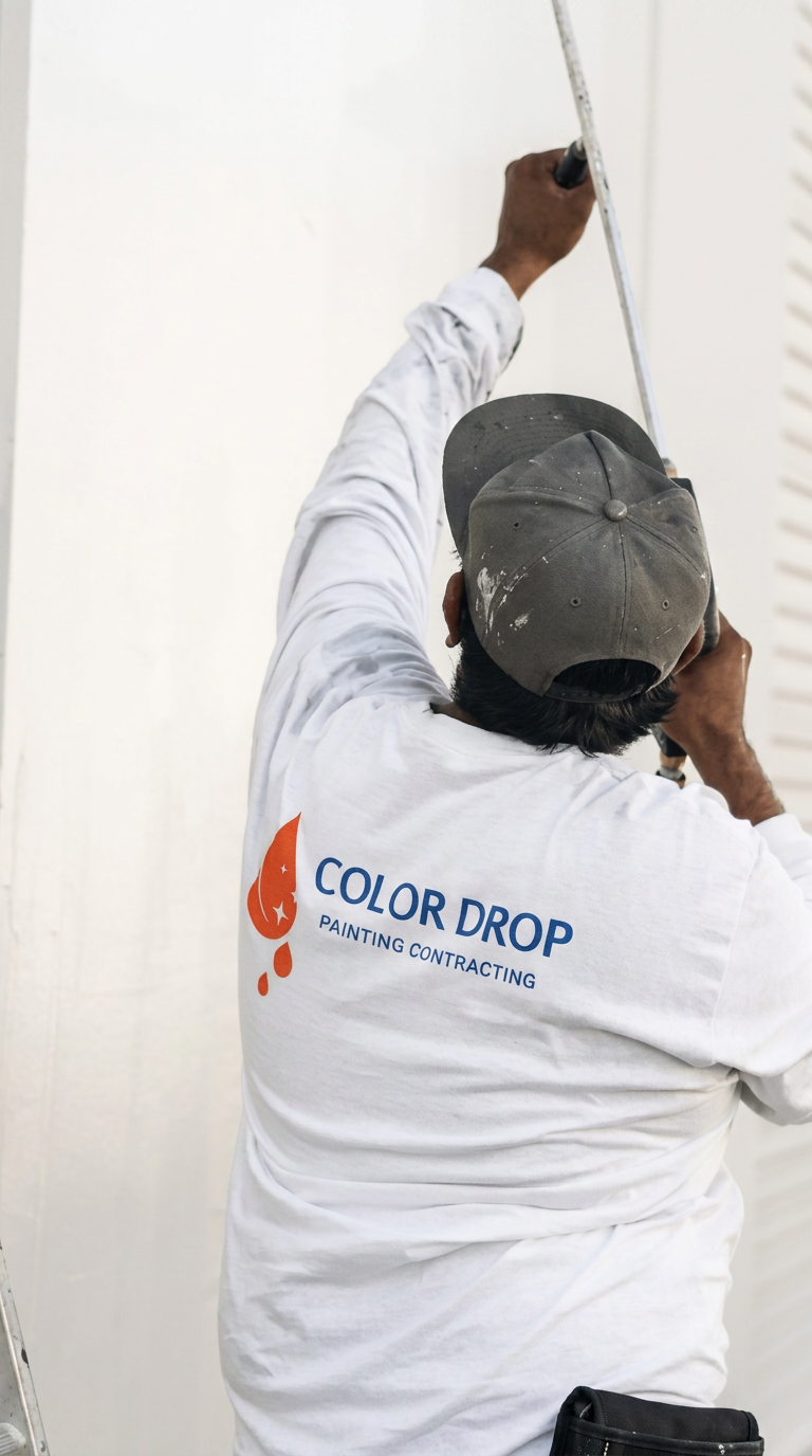 Color Drop painter applying detail finish on a wall during prep work