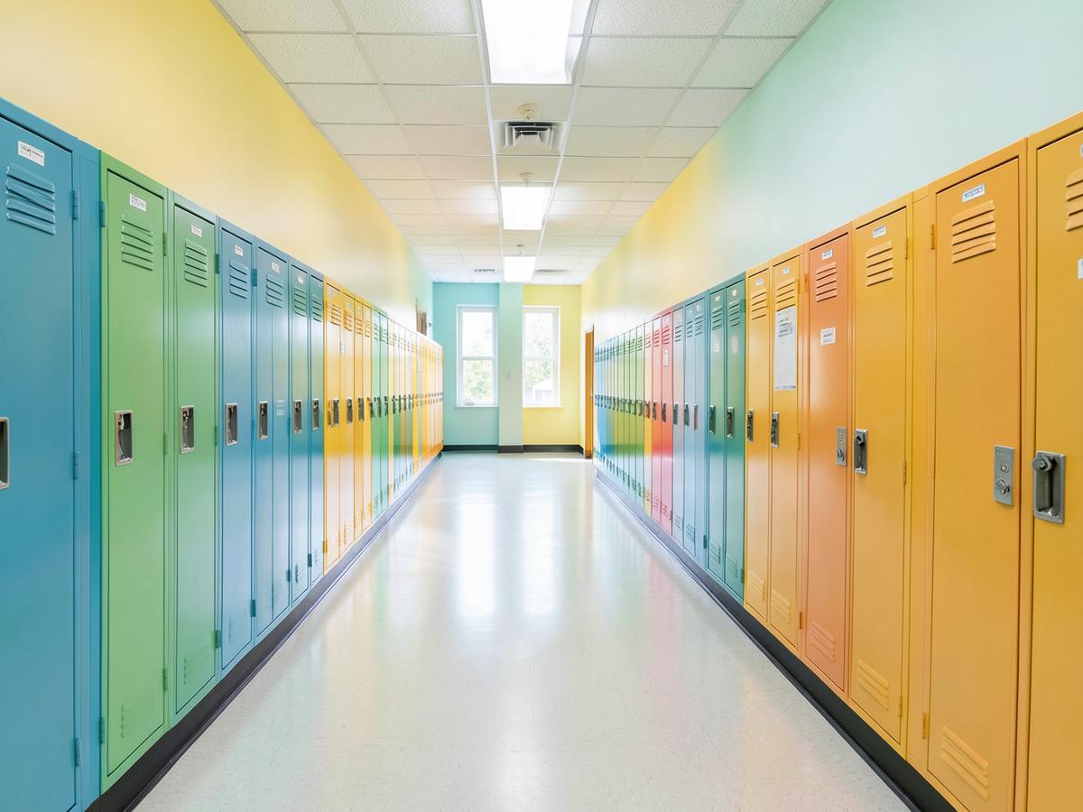Freshly painted school hallway with lockers and durable wall finishes