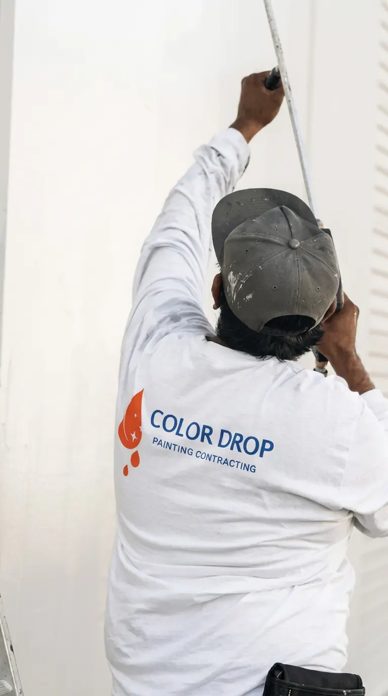 Color Drop painter masking and prepping a wall on a Las Vegas job site